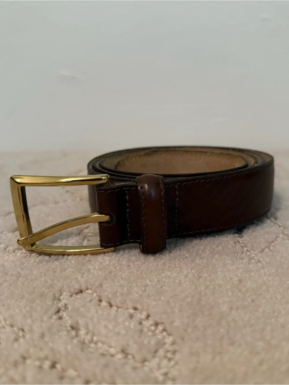 Jos. A. Bank Dark Brown Leather Belt with Gold Buckle